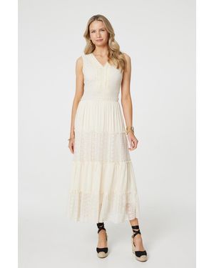 Izabel London Lace Detail Sleeveless Tiered Maxi Dress - White