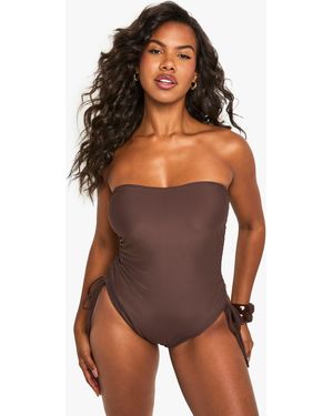 Boohoo Petite Swimwear Essentials Ruched Bathing Suit - Purple