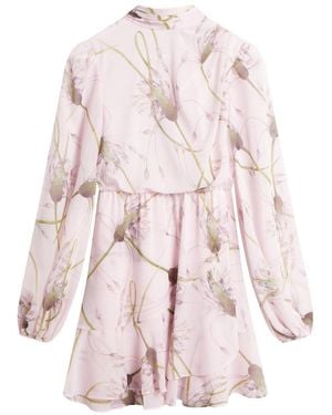 Ted Baker Arakas Printed Long Sleeve Neck Tie Light Dress - Pink