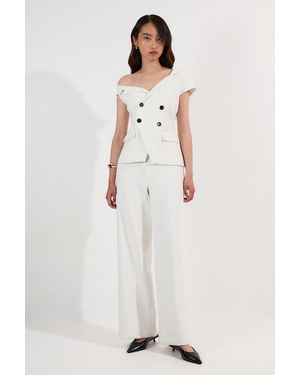 Karen Millen Compact Stretch Asymmetric Collar Wide Leg Tailored Jumpsuit - White