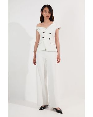 Karen Millen Compact Stretch Asymmetric Collar Wide Leg Tailored Jumpsuit - White