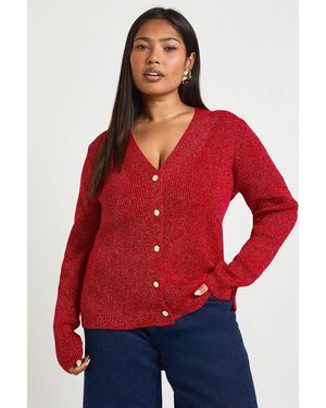 Boohoo Plus Glitter V Neck Cardigan - Red