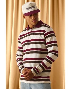 BoohooMAN Regular Embroidered Stripe Polo - Brown