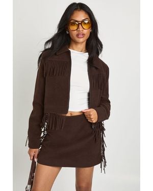 Boohoo Tassel Wool Look Mini Skirt - Brown