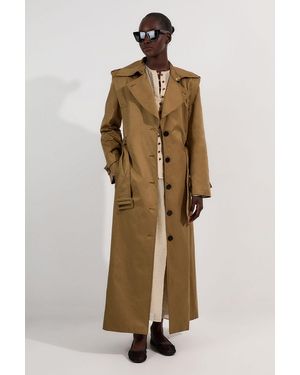 Karen Millen Strong Shoulder Belted Maxi Trench Coat - Natural