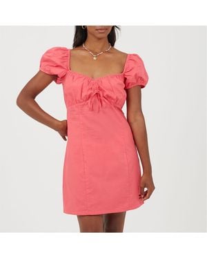 Brave Soul Square Neck Short Sleeve Milkmaid Dress - Pink