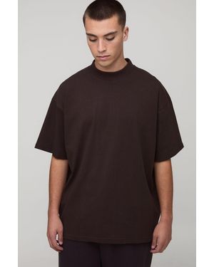 BoohooMAN Basic Oversized Extended Neck T-Shirt - Brown