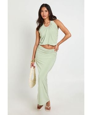 Boohoo Ruched Waistband Maxi Skirt - Green