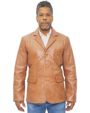 Infinity Leather 3 Button Blazer Jacket-Dubai - Brown