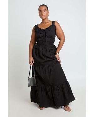 Boohoo Plus Ruched Poplin Maxi Dress - Black