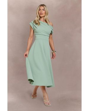 Boohoo Crepe Asym Neck Skater Midi Dress - Green