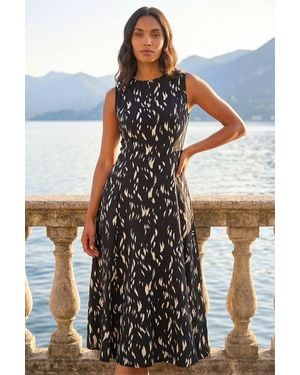 Roman Brush Stroke Panel Midi Dress - Black