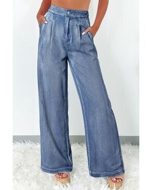 Azura Exchange Wide Leg Pleated Jeans - Blue
