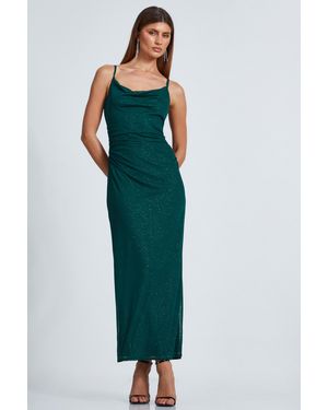Quiz Bottle Glitter Mesh Midaxi Dress - Green
