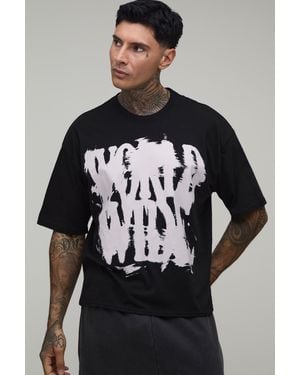 BoohooMAN Tall Oversized Boxy Graffiti Print T-Shirt Cotton - Grey