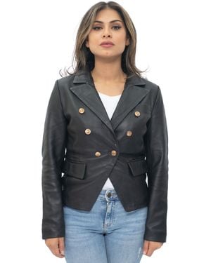 Infinity Leather Military Blazer Jacket-Aalborg - Black