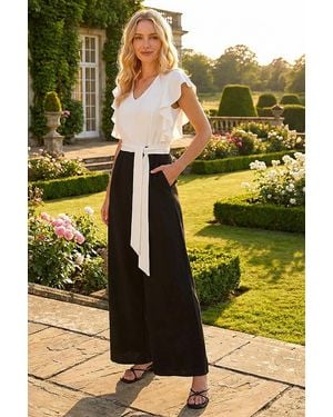Roman Colour Block V-Neck Stretch Jumpsuit - White