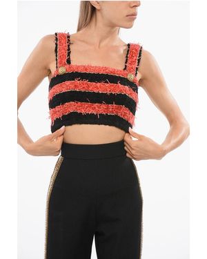 Balmain Tweekleurige Gestreepte Tweed Crop Top - Zwart