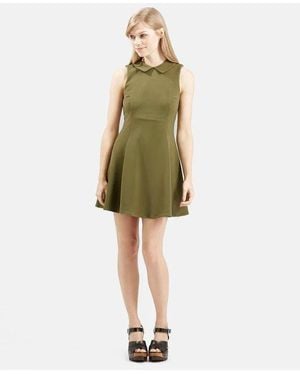 TOPSHOP Sleeveless Skater Dress With Collar - Green