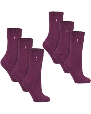 Heat Holders 6 Pairs Ladies Original Thick Winter Thermal Socks - Purple