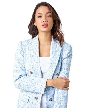 Roman Textured Check Boucle Blazer Jacket - White