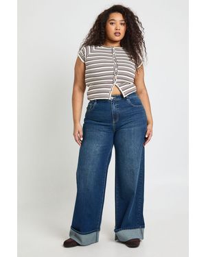Boohoo Plus Turn Up High Waist Wide Leg Jean - Blue