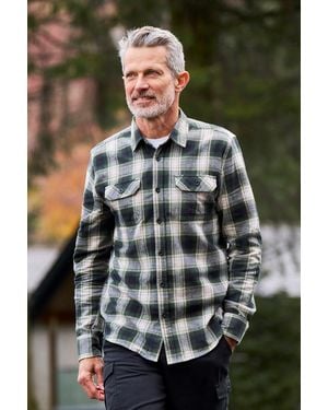 Mountain Warehouse 'Trace' Flannel Shirt 100% Cotton Long Sleeve Everyday Casual Winter Top - Green