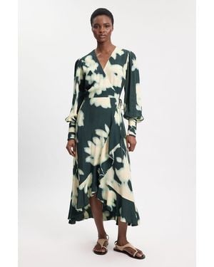 Karen Millen Viscose Crepe Long Sleeve Midi Dress - Green