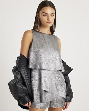 River Island Playsuit Metallic Frill - Grey