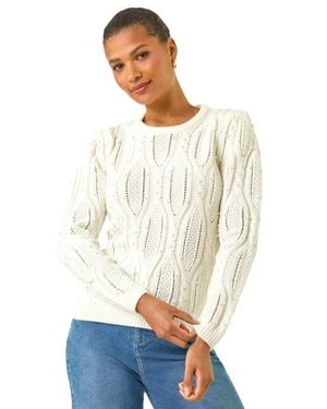 Roman Pearl Cable Knit Jumper - White
