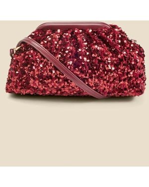 Sosandar Ruby Sequin Clutch Bag Metallic - Red