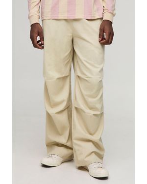 BoohooMAN Elasticated Waist Baggy Trousers - Natural