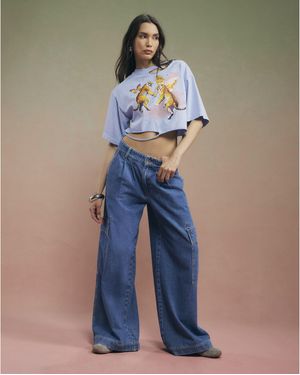 River Island Year Zero Tiger Graphic Crop T-Shirt Cotton - Blue