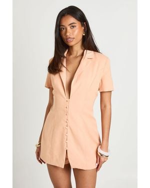 Boohoo Tailored Button Through Skort Playsuit - Natural
