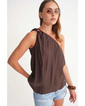 MixRay Asymmetrical Collar Accessory Detailed Top - Brown
