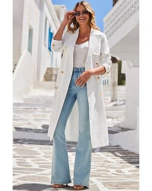 Sosandar Ivory Longline Belted Trench Coat - Blue