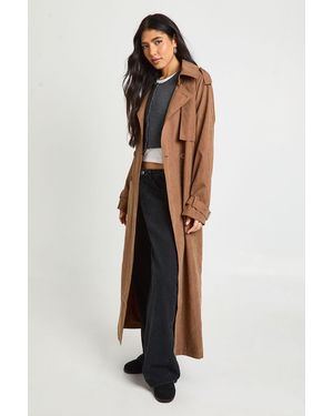 Boohoo Tall Peached Oversized Double Breast Trench Coat - Brown