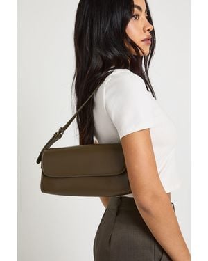 Boohoo Structured Fold Over Baguette Shoulder Bag - Green