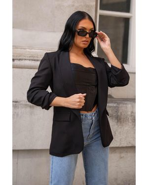 Femme Luxe Long Sleeve Pocket Blazer - Black