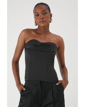 MissPap Satin Bandeau Draped Corset Top - Black