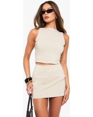 Boohoo Bengaline Mini Skirt With Pintucks - White