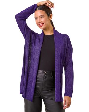 Roman Shimmer Longline Knit Cardigan - Purple