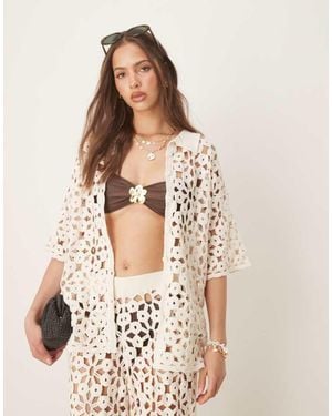 ASOS Knitted Crochet Shirt Co-Ord - Natural