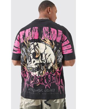 BoohooMAN Oversized Extended Neck Over The Seam Gothic Back Print T-shirt - Red