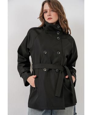 Bigdart Regular Fit Trench Coat With Jacket Collar - Black