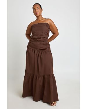 Boohoo Plus Tiered Hem Bandeau Maxi Dress - Brown