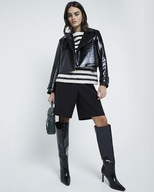 River Island Faux Leather Cropped Trench Coat - Black