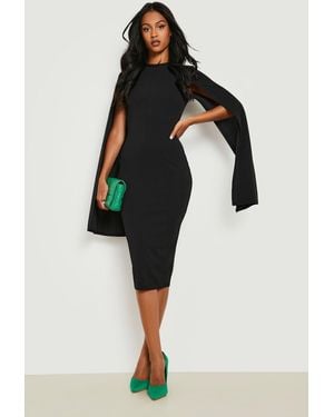 Boohoo Tall Cape Sleeve Midi Bodycon Dress - Black