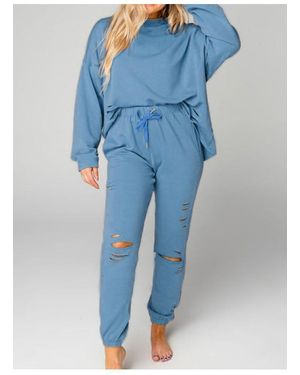 Everyday the Label Distressed Sweatshirt And Joggers Set - Blue