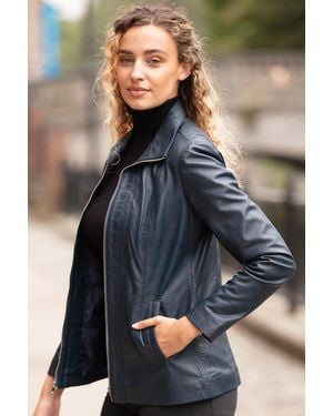 Ashwood Leather Casual Jacket With Classic Collar - Blue